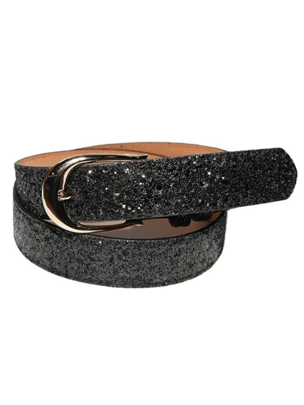 Sequin Studded Women Leather Belt for Jeans Gold Buckle XXL 45